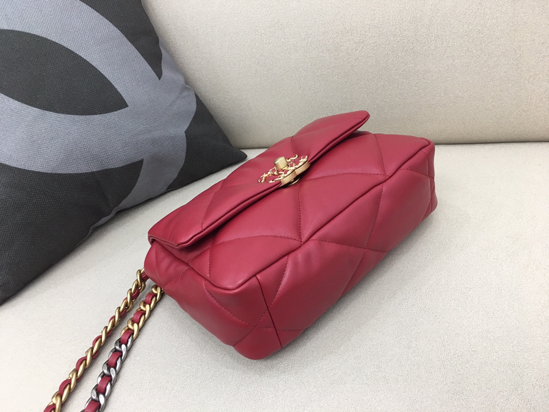 Lambskin 19 Handbag Flap Bag AS1160 Dark Red